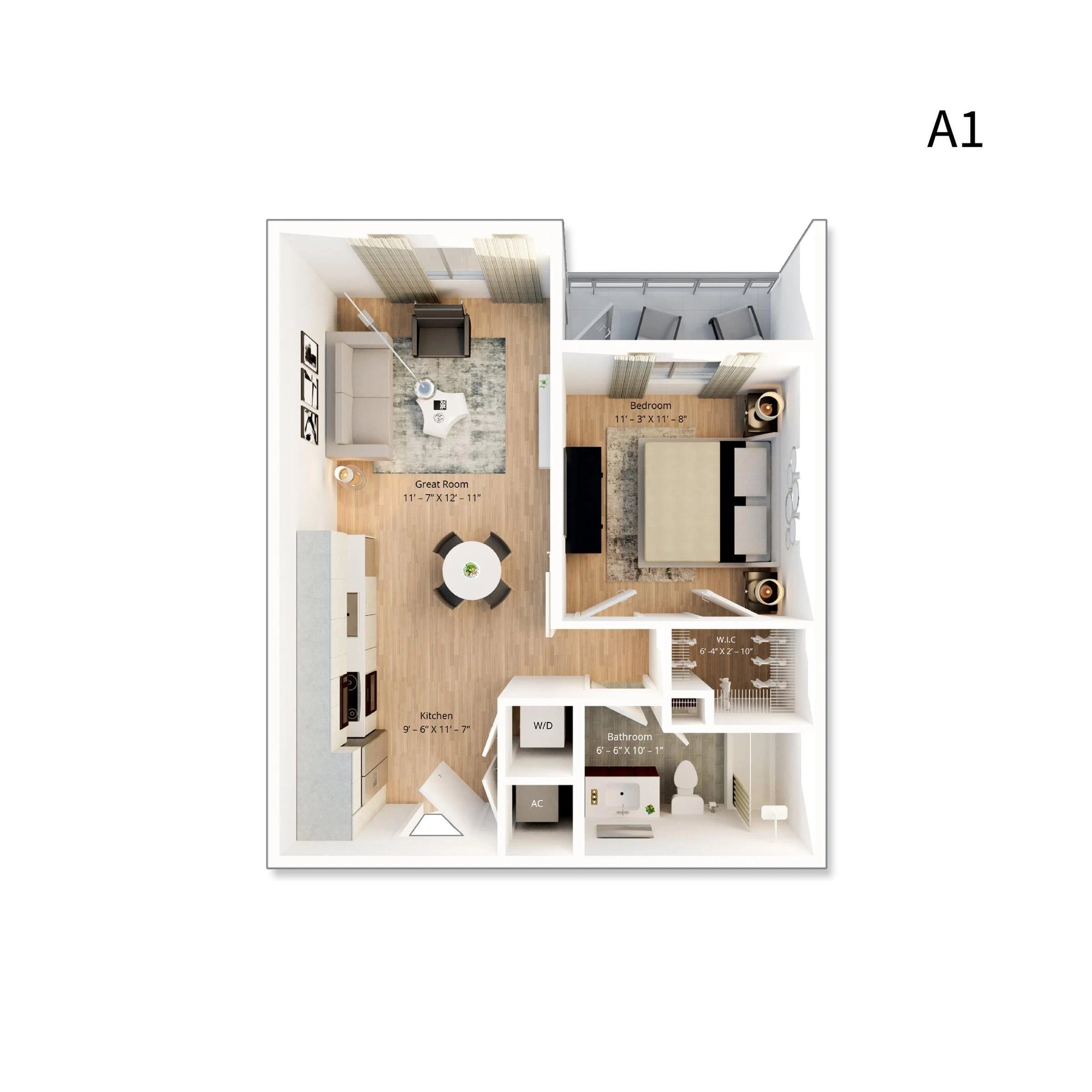 1 Bedroom 1 Bath - A1