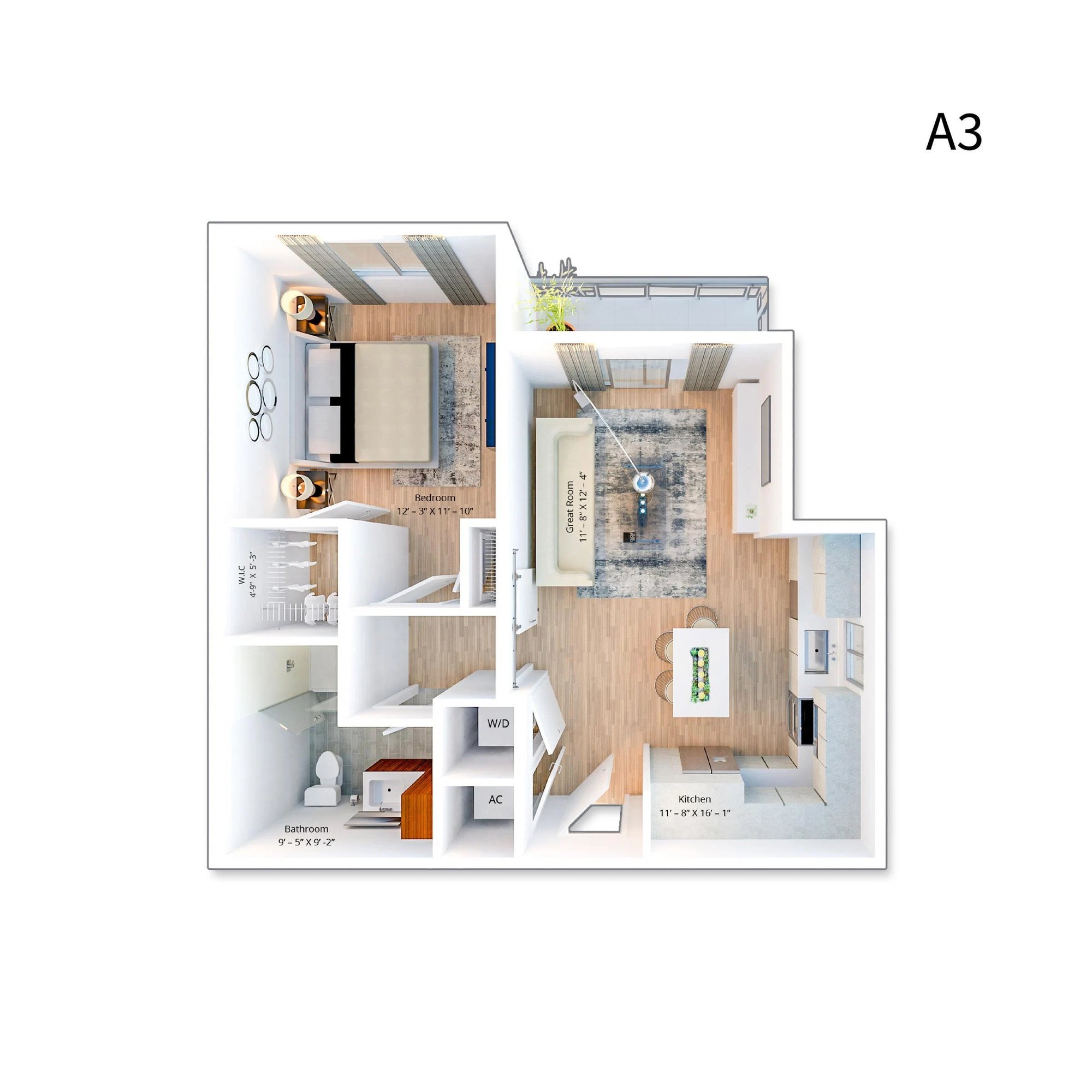 1 Bedroom 1 Bath - A3