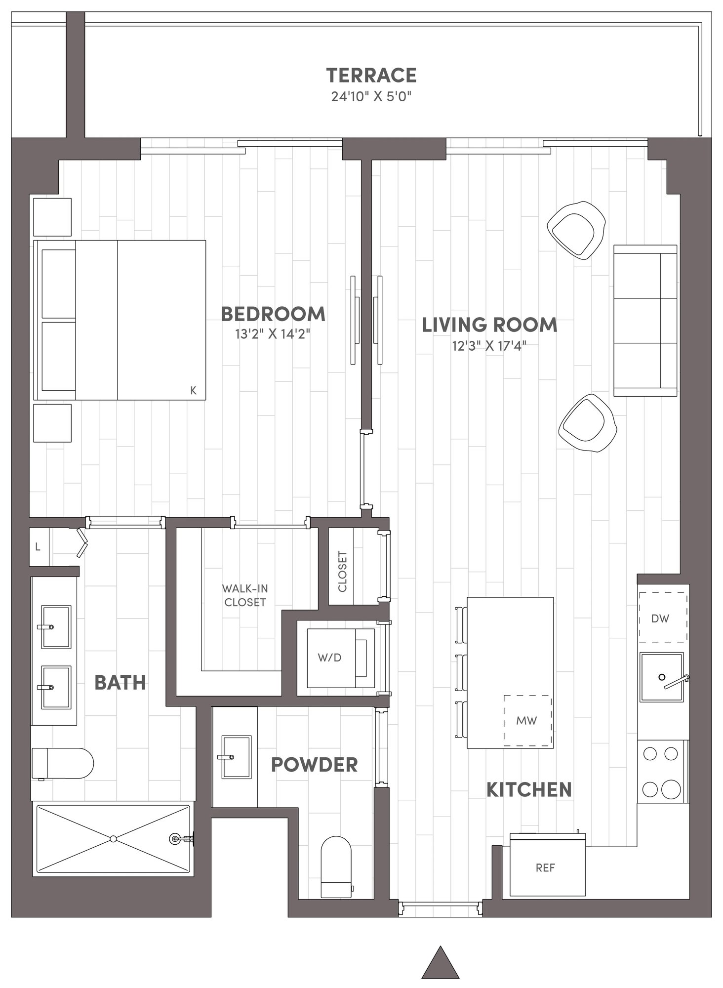 1 Bed-1.5 Bath-B2