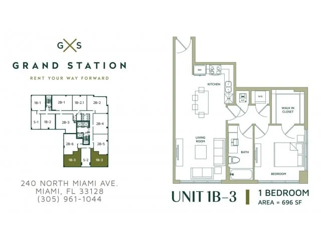 1 Bed 1 Bath (1B-3)